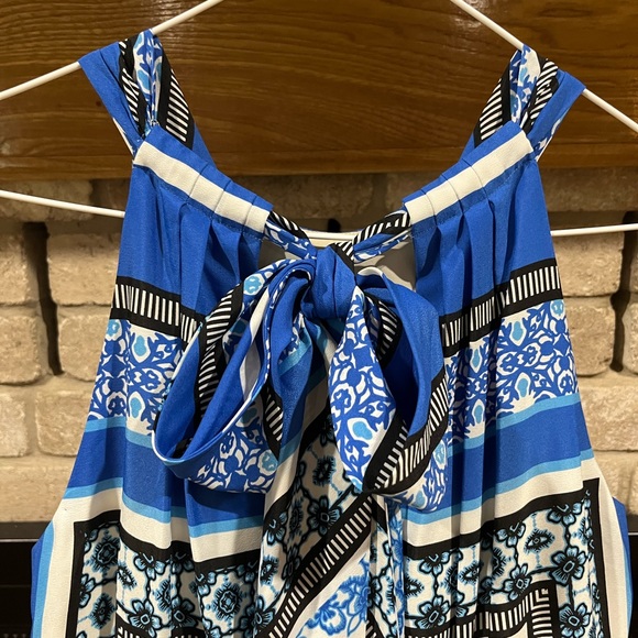 Eliza J maxi dress in blues, whites and black.  Halter top.  Size 6. - Picture 3 of 9